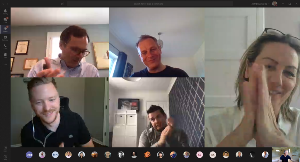 Microsoft Teams screenshot with the Hackathon #1 judges applauding the participants